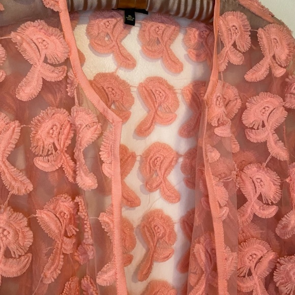 Cupio Embroidered Floral Sheer Pink Open Jacket XL - Picture 3 of 9
